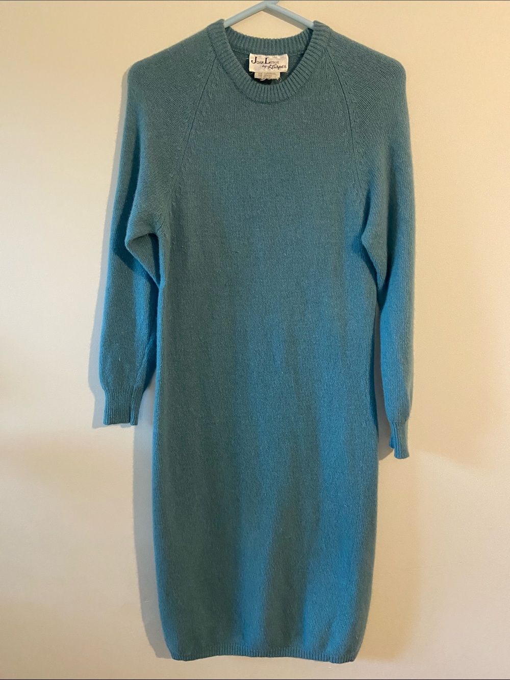 Vintage Teal Crewneck Knit Sweater Dress Wool Blend by Kasper